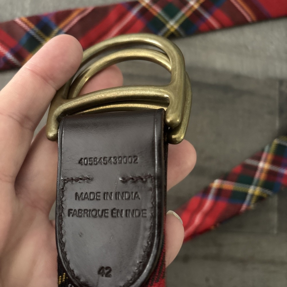 Polo Ralph Lauren Belt Men 42 Red Tartan Plaid Lochcarron Holiday Festive D ring - Picture 5 of 9